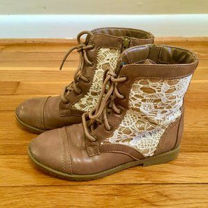 Girls' Tan Leather and Lace Boots Size 2